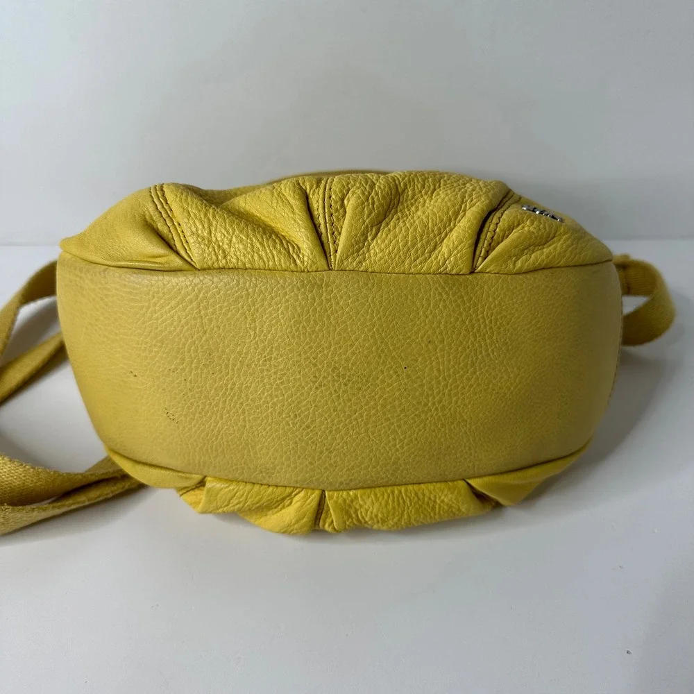 The Sak Deena Yellow Flap Pebbled Leather Crossbody Bag Adjustable Hobo Purse